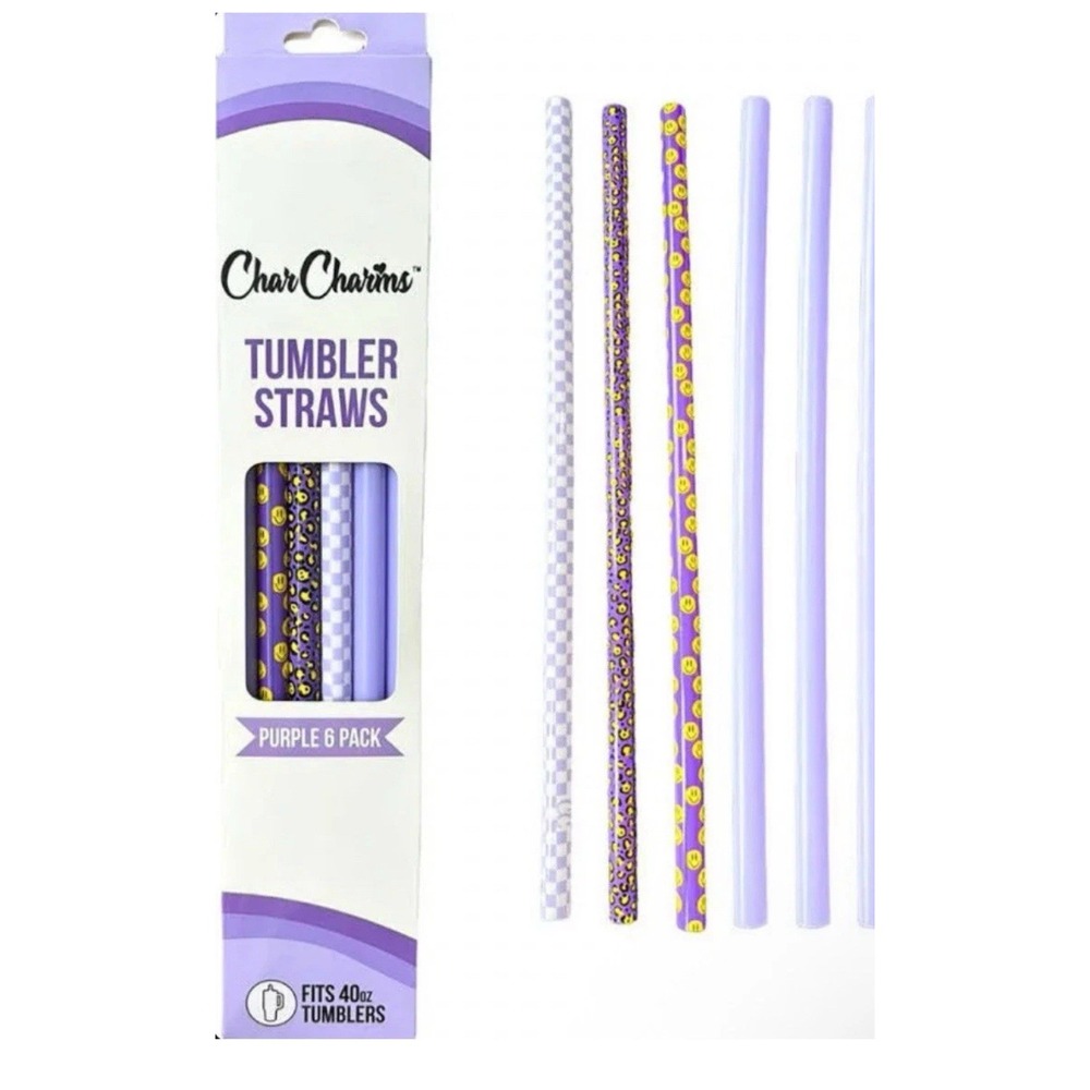 CharCharms Purple‎ 6pk Reusable Straws For 40oz Tumbler NEW